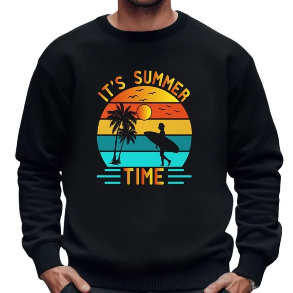 It's Summer Time Surfing Sweatshirt -  Black