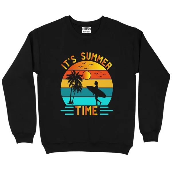 It's Summer Time Surfing Sweatshirt -  Black