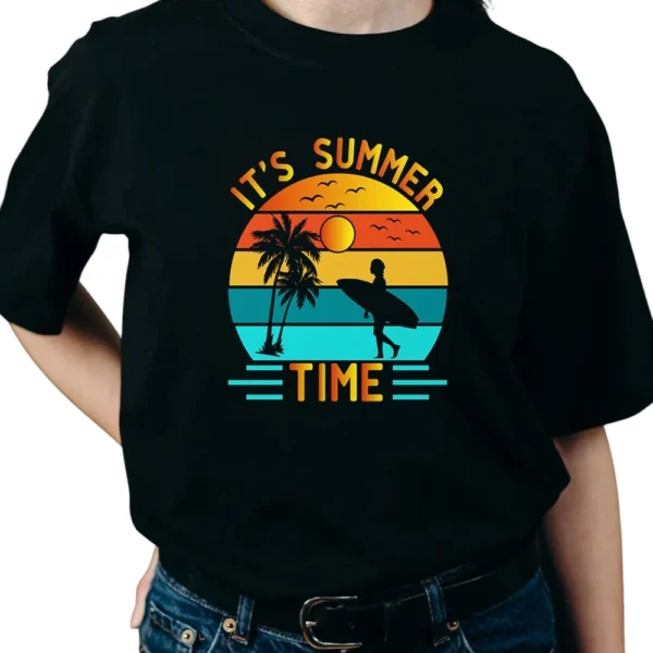 It's Summer Time Surfing TShirt -  Black