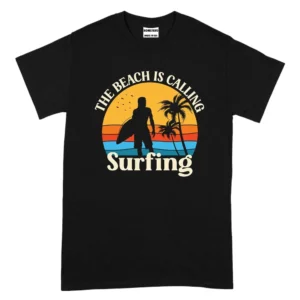 The Beach Is Calling Surfing TShirt - Black