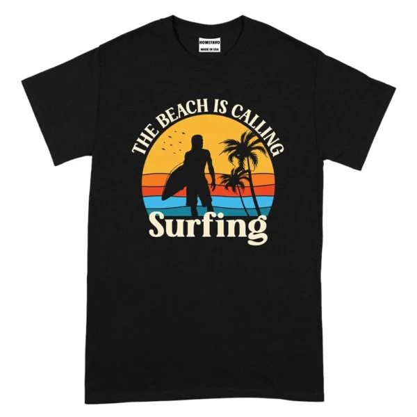 The Beach Is Calling Surfing TShirt - Black