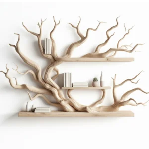 Driftwood Tree Branch Corner Shelf – Floating Mini Bookcase, Solid Wood Wall Decor & Bookshelf Display