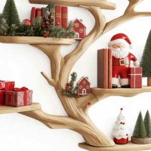 Floating Tree Bookshelf – Mid-Century Wall-Mounted Bookcase, Handmade Xmas Tree Shelf & Rustic Home Decor2