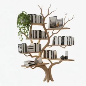 Floating Tree Bookshelf – Wall-Mounted Solid Walnut Wood Bookcase