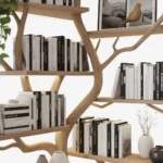 Floating Tree Bookshelf – Wall-Mounted Solid Walnut Wood Bookcase