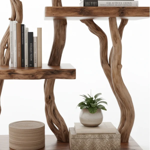 Handcrafted Driftwood Bookcase Nightstand - Rustic Tree Branch