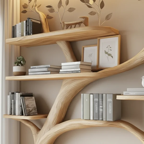 Handcrafted Tree Bookshelf & Console Table Set