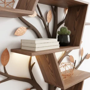 Handcrafted Tree Branch Bookshelf – Nature-Inspired Wall Art & Storage2