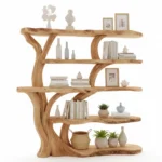 Handcrafted Tree Branch Bookshelf - Solid Wood Tree Branch Wall Shelf