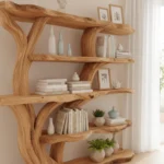 Handcrafted Tree Branch Bookshelf - Solid Wood Tree Branch Wall Shelf