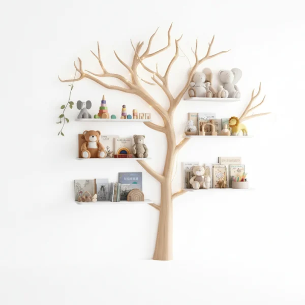 Handmade Montessori Tree Bookshelf Kids - Solid Wood Floating Shelves Bookcase Nursery