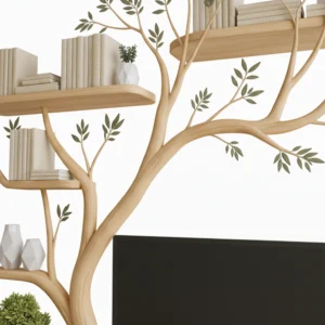 Handmade Tree-Shaped Desk Solid Wood Workspace with Floating Shelves2