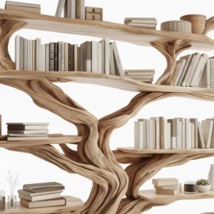 Live Edge Rustic Tree Bookshelf – Handcrafted Solid Wood Statement Piece2