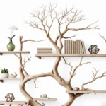 Minimalist Tree-Shaped Corner Bookshelf - Handcrafted Oak Wood Sculpture Shelf