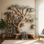 Rustic Tree Branch Bookshelf with Coordinated Bench