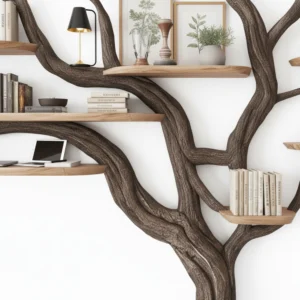 Tree Bookshelf – Handcrafted Solid Wood Wall-Mounted Bookcase2