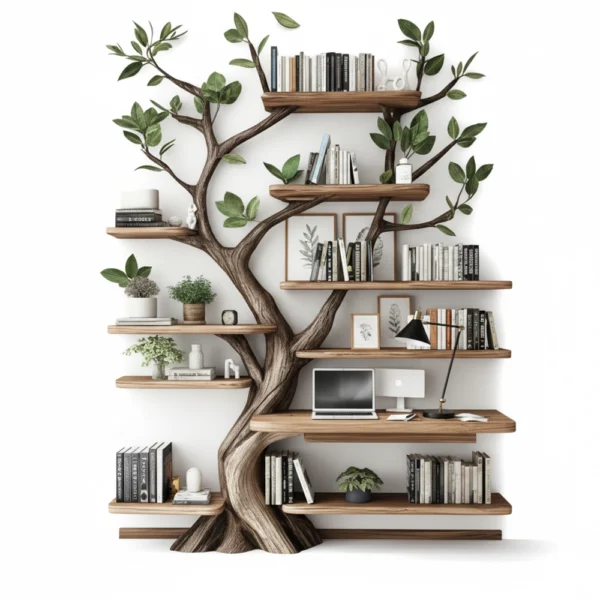 Tree Bookshelf - Handcrafted Wall-Mounted Bookcase In Natural Wood
