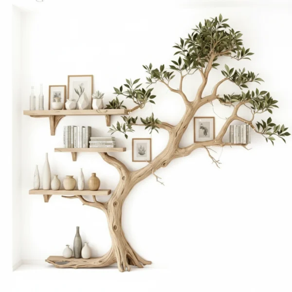 Tree-Shaped Wooden Bookshelf - Unique Handmade Design for Book Storage & Home Decor