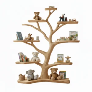 Tree-Shaped Wooden Shelf - Handcrafted Wall Art & Bookshelf