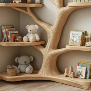 Tree-Shaped Wooden Shelf – Handcrafted Wall Art & Bookshelf2