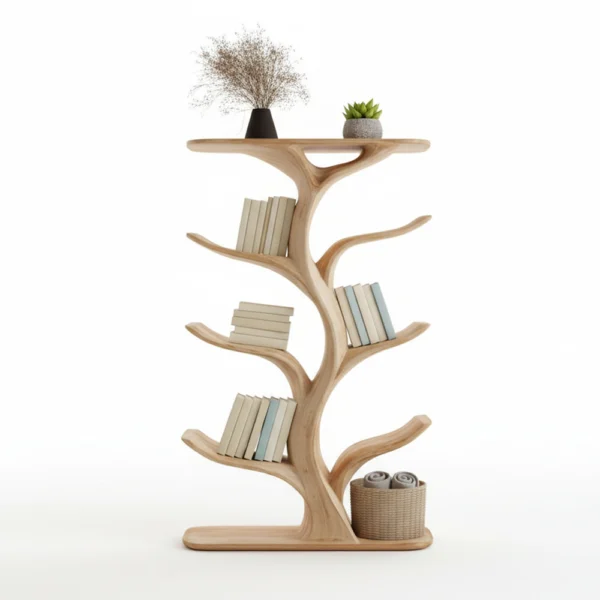 Wall-Mounted Tree Bookshelf - Handmade Vertical Wooden Bookcase for Artistic Interiors