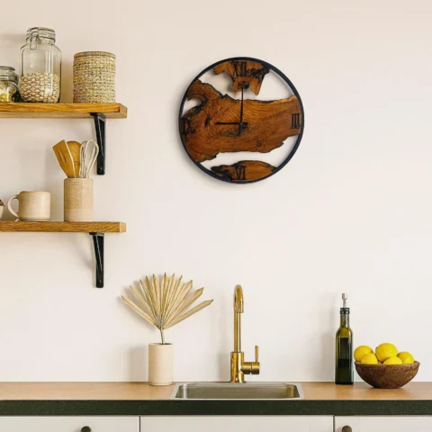 Handcrafted Live Edge Olive Wood & Industrial Metal Clock