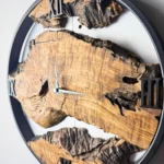 Handcrafted Live Edge Olive Wood & Industrial Metal Clock