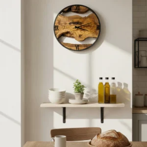 Handcrafted Live Edge Olive Wood & Metal Statement Clock