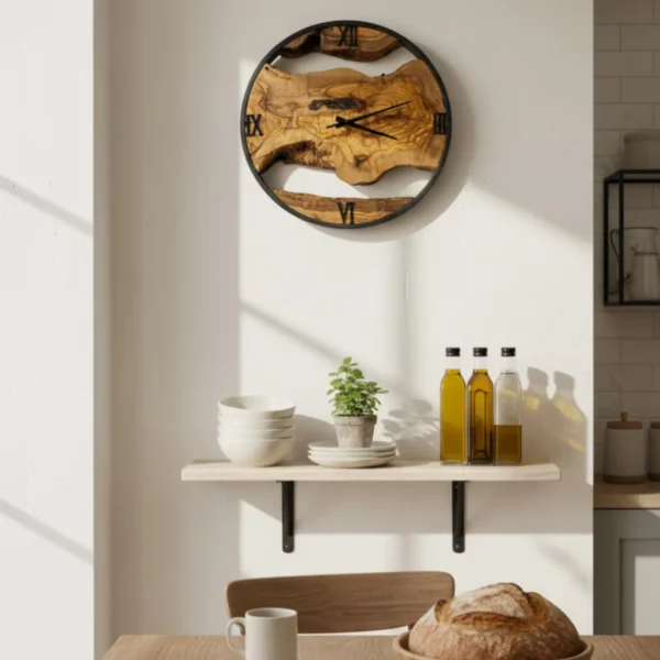 Handcrafted Live Edge Olive Wood & Metal Statement Clock