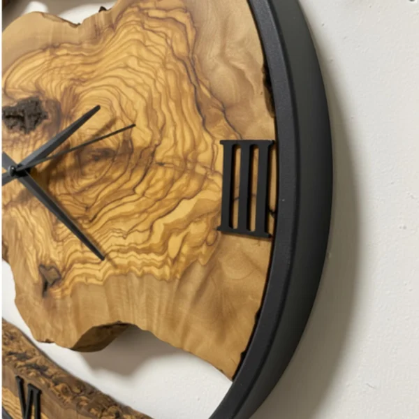 Handcrafted Live Edge Olive Wood & Metal Statement Clock