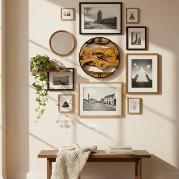 Handcrafted Live Edge Olive Wood & Metal Statement Clock