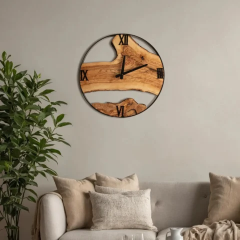 Handcrafted Live Edge Olive Wood Wall Clock - Rustic Wall Decor