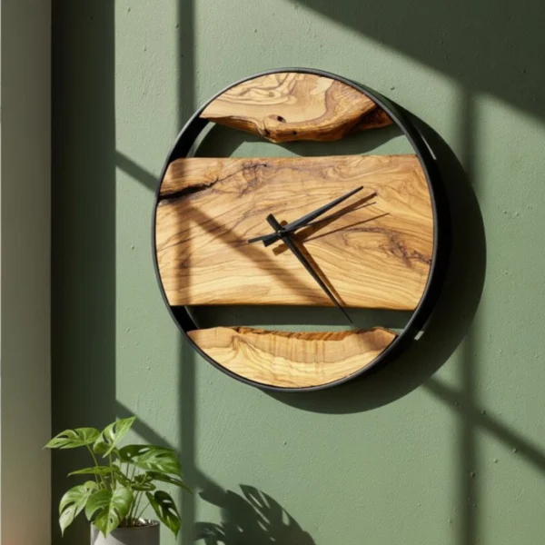 Handmade Natural Live Edge Olive Wood Art Clock