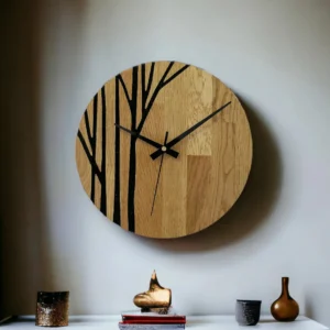 Oak Wood Wall Clock with Tree Design and Silent Mechanism