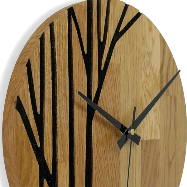 Oak Wood Wall Clock with Tree Design and Silent Mechanism