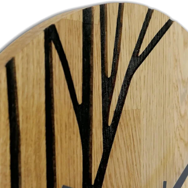 Oak Wood Wall Clock with Tree Design and Silent Mechanism