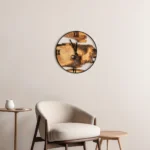 Rustic Live Edge Wall Clock – Olive Wood and Metal Frame for Timeless Wooden Wall Art