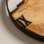 Rustic Live Edge Wall Clock – Olive Wood and Metal Frame for Timeless Wooden Wall Art