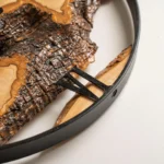 Rustic Live Edge Wall Clock – Olive Wood and Metal Frame for Timeless Wooden Wall Art