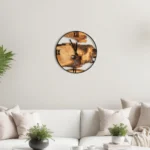 Rustic Live Edge Wall Clock – Olive Wood and Metal Frame for Timeless Wooden Wall Art