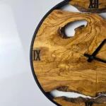 Rustic Wooden Wall Clock – Olive Wood & Metal Frame