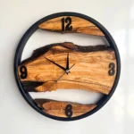 Rustic Wooden Wall Clock – Olive Wood & Metal Frame