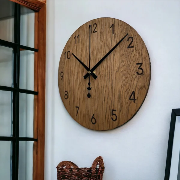 Silent Modern Oak Wooden Wall Clock - Handcrafted Elegance